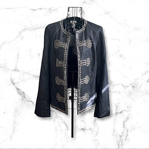 Chico's Black Military Glam Napoleon Jacket Blazer Gunmetal Gray Beads NWT - Picture 1 of 9